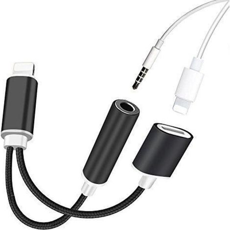 Cable Double Adaptateur port Lightning avec prise Jack 3.5 mm pour iPhone Couleur Noir - Marque Yuan Yuan (1/2)