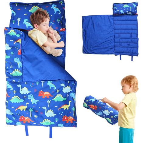 Sac de couchage sieste enfant – anti-kick – poignée – 47x20 cm roulé – oreiller + couverture intégrés