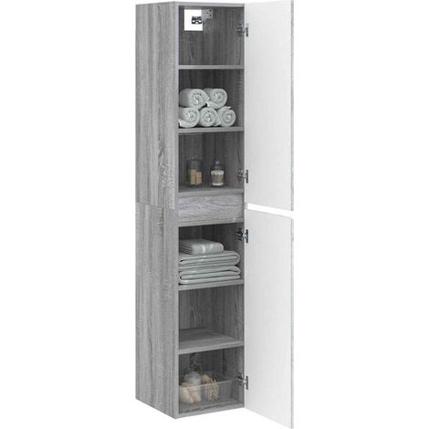Meuble de Salle de Bain Mural Sonoma Gris, Armoire de Rangement 33 x 34,5 x 160 cm (1/5)