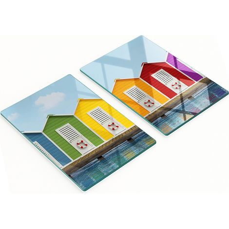 Tablas de servir de cristal para cocina con estampado de casa de playa, 2 x 40 x 52 cm. (1/5)