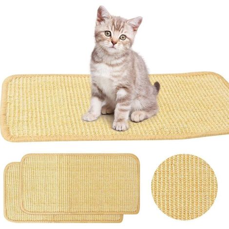 Lot de 2 tapis à griffer pour chat, 50 x 25 cm, en sisal naturel, antidérapants et anti-griffures, pour protéger vos tapis et canapés. (1/4)