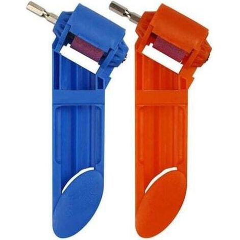 2-Piece Drill Bit Sharpener, Corundum Drill Bit Sharpener, Portable Drill Bit Sharpening Tool, Made from High-Quality ABS Plastic and High-Hardness Brown Corundum Grinding Wheel (Blue, Orange) (1/4)