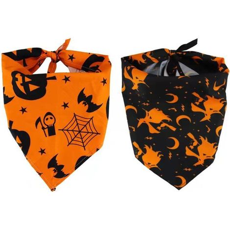 Lot de 2 bandanas pour chien d'Halloween, foulards pour chien à motif citrouille et sorcière (1/2)