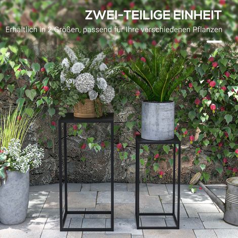 Lot de 2 supports à plantes, design nordique, structure métallique, hauteur 58,5/65 cm, noir (1/4)