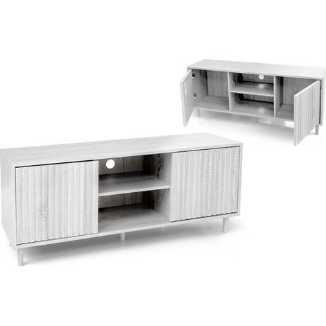 MOBILE PORTA TV COLORE BIANCO LEGNO 120X30X50 CM IN LEGNO TRUCIOLARE CON MELAMINICO + ANTE E RIPIANI