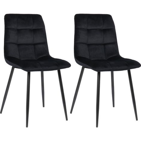 Lot de 2 chaises de salle à manger en velours noir pieds métal noir mat style moderne CDS10099 (1/4)