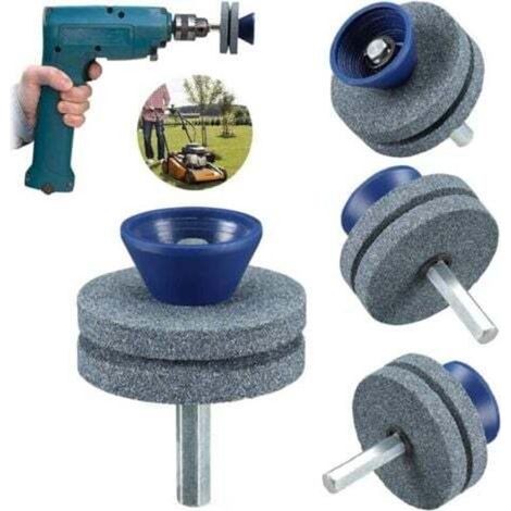 Affûteur universel pour lames de tondeuse (lot de 3), compatible avec les perceuses électriques et manuelles, affûtage rotatif, meuleuse double couche (gris)