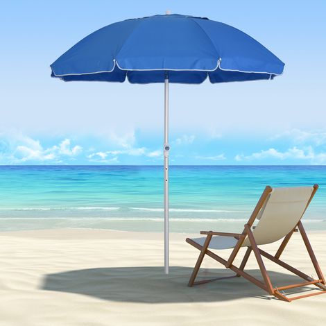 Ombrellone da spiaggia ottagonale inclinabile Outsunny Ø 180 cm, tessuto in poliestere ad alta densità con protezione UV, altezza regolabile, palo in alluminio, borsa per il trasporto inclusa, blu