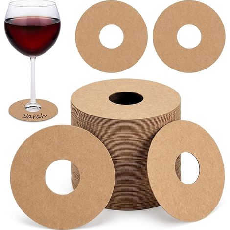 100 marcadores redondos para copas de vidrio, etiquetas para copas de vino, marcadores de papel kraft para fiestas, bodas, bares y cócteles. (1/5)