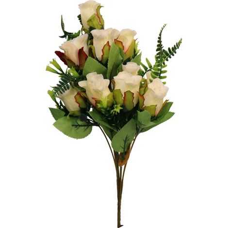 Bouquet artificiale di 10 rose con felci, color crema - Aspetto naturale, altezza 40 cm (1/3)