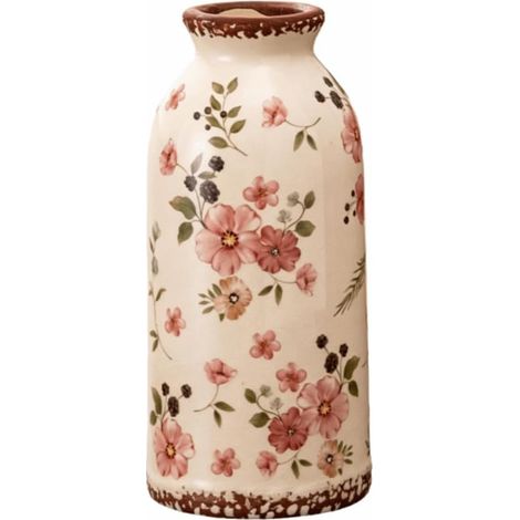 Vase à fleurs vintage en céramique style rustique français pour table de mariage, table de dîner, bureau, chambre (style 1 L) (1/5)