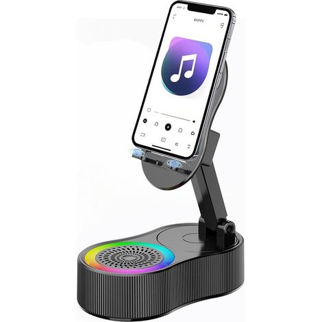 Support pour enceinte Bluetooth à induction sans fil 5 en 1 avec support de téléphone pliable, ensemble essentiel pour hommes et femmes (design noir sobre)