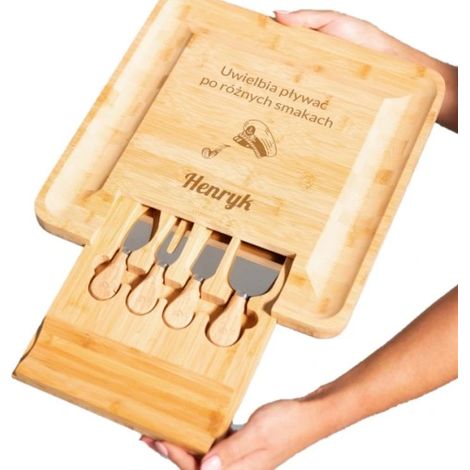 Tagliere in bambù per servire snack, formaggio, coltelli, INCISIONE, occasione, REGALO