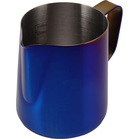 Pitcher à lait inox 350ml avec graduation pour mousse à café bleu (1/5)