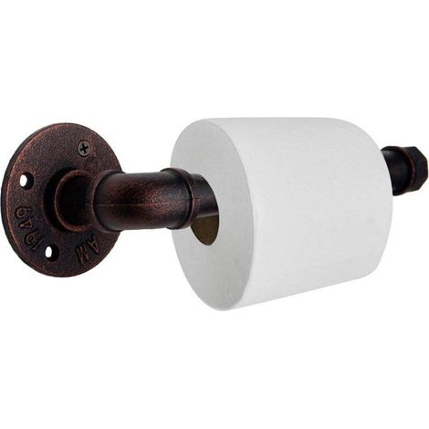 Toilet paper holder set with industrial pipe look, wall-mounted toilet paper holder, bronze finish (1/5)