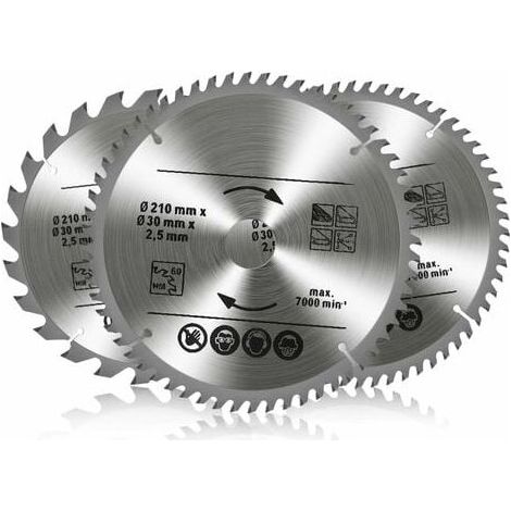 Pack Tungsten Carbide Circular Saw Blades, 24T 48T 60T TCT Sah for Wood Metal and Aluminum (210 x 30 mm) WHWY (1/5)