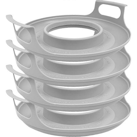 Lot de 4 supports de bols froids pour micro-ondes avec poignées - Plateau porte-bols et récupérateur de débordement, empilable d'assiettes (1/5)