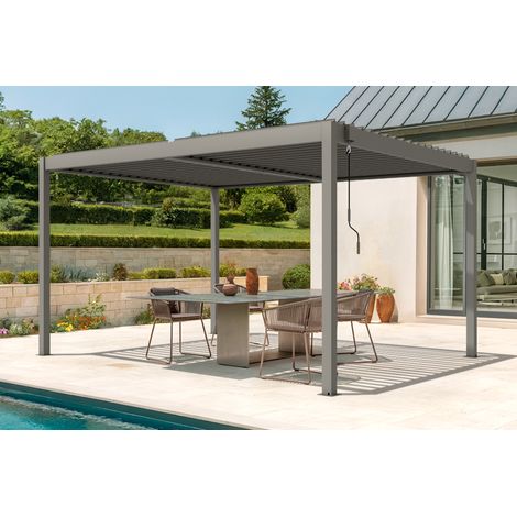 Pérgola bioclimática autoportante PIANA 4x3m en aluminio color topo - Cuchillas ajustables
