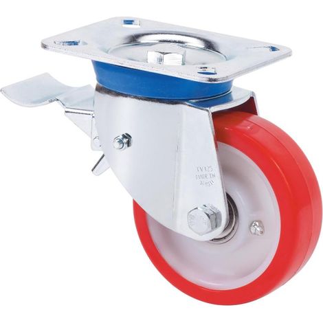 rueda giratora placa freno 10tvfd150-po nylon blanco-poliur.rojo eje liso (1/2)