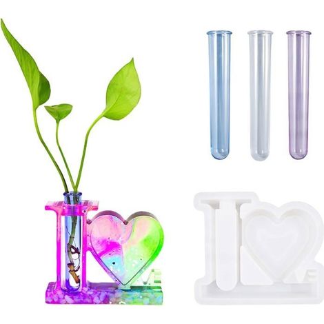 Moule en Silicone Vase DIY Moulage Époxy, Propagation De Plantes avec 3 Tubes à Essai pour Décoration De Fleurs Hydroponiques