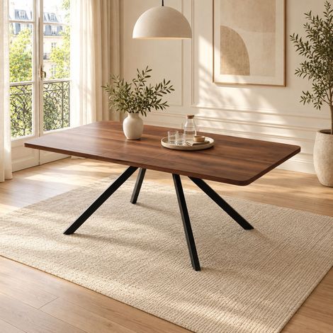 Table à manger extensible 160/200/240x90 cm effet noyer, 3 longueurs, 6 à 10 personnes, plateau MDF, pieds métal, charge 100 kg (1/5)