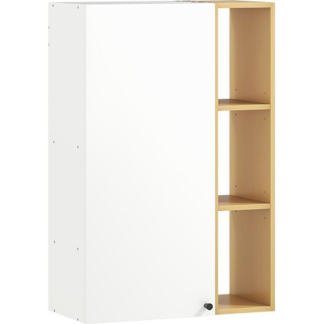 Armadietto Bagno a Parete 59,5x30x90 cm con Ripiani Regolabili e 3 Mensole Aperte Bianco e Legno (1/5)