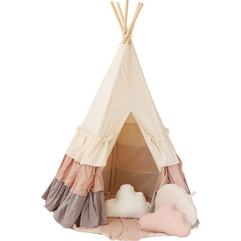 Tente tipi enfant natural colors - Beige, rose, gris (1/5)