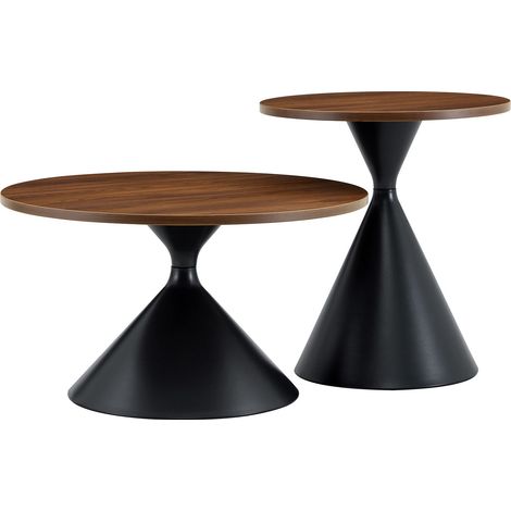 Set di 2 tavolini da salotto effetto noce, piano in melaminico e base in metallo nero (1/5)