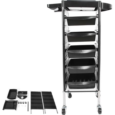Chariot de coiffure multifonction avec 5 plateaux, rangement pour outils de salon, organisateur de matériel de coiffure. (1/5)
