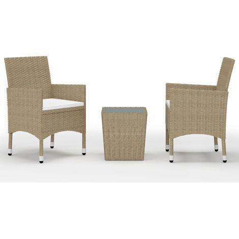Maison Exclusive - Set Bistrot da Giardino 3 pz Polyrattan e Vetro Temperato Beige