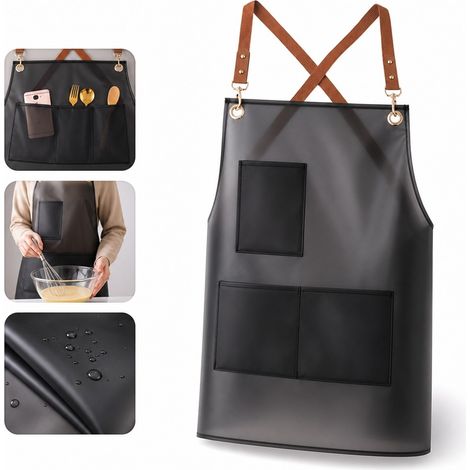 1 Pièce Noir Semi-Transparent Tablier de Cuisine PVC 3 Poches Imperméable 72 x 70 cm 0,15 kg Cuisine Restaurant Poissonnerie (1/5)