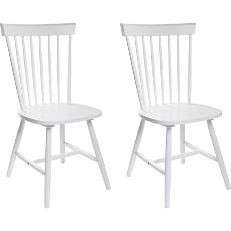 Set of 2 Dining Chairs White Rubberwood Rustic Vintage High Spindle Back Painted Dining Room BURGES (1/5)
