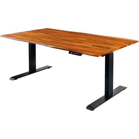 Bureau électrique haut de gamme ARKAYA 140 cm en Sheesham massif à bord naturel biseauté – Hauteur réglable (1/5)