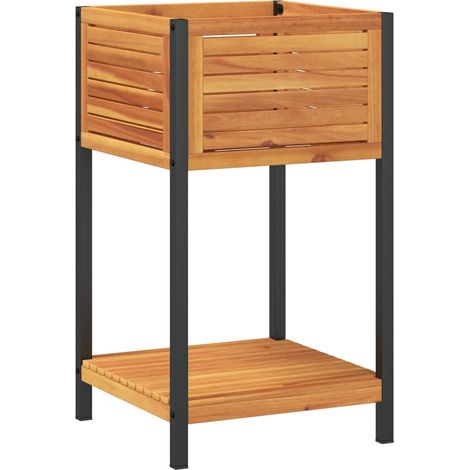 Fioriera rialzata per giardino terrazza e scaffale 45 x 45 x 80 cm in legno massello di acacia e acciaio marrone 020038618