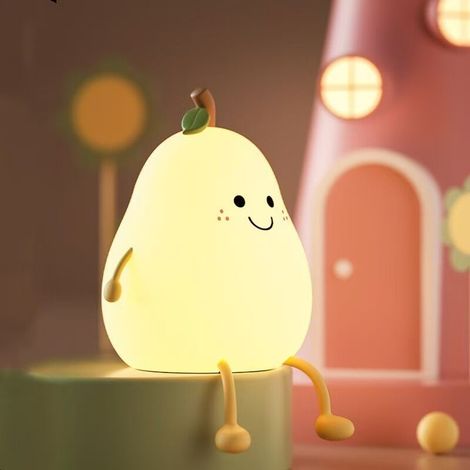 Veilleuse en forme de poire, commande tactile, chargement USB, fonction minuterie, lampe de chevet pour enfants, jouet cadeau. (1/3)