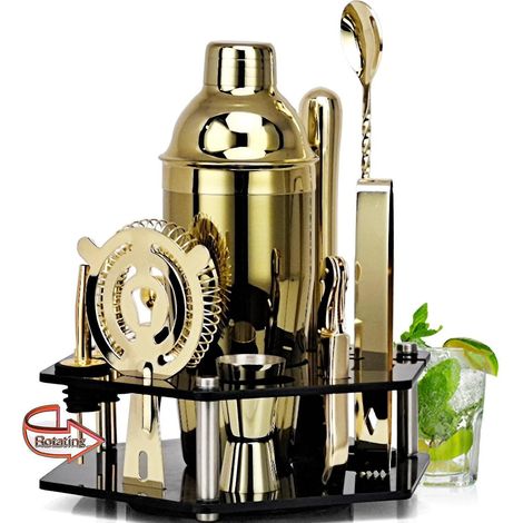14-teiliges Barset aus Edelstahl mit drehbarem Acrylkrug – 750 ml – Tyrant Gold