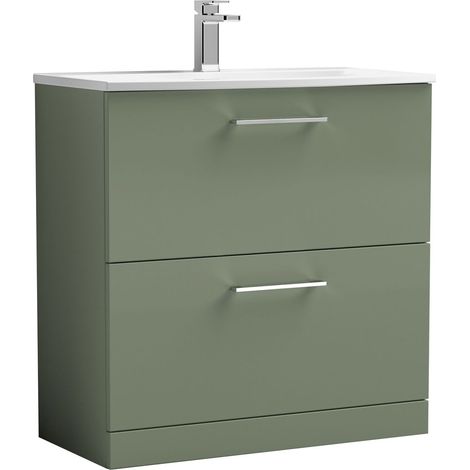 Balterley Modern Bathroom 2 Soft Close Drawer Floor Standing Vanity Unit & Curved Basin, Satin Green, 800mm