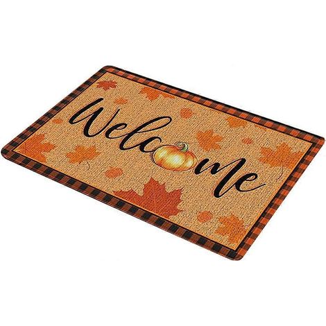 Tapis d'intérieur de bienvenue avec feuille d'érable automnale pour Thanksgiving, idéal pour la cuisine, la chambre, le salon et la décoration intérieure. (1/5)