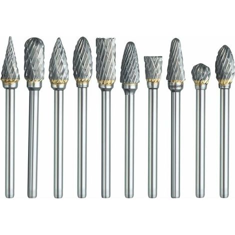 Set di frese rotanti, 10 pezzi di punte per intaglio in carburo a doppio taglio con gambo da 1/8 e lunghezza della testa da 1/4 per incisioni e incisioni fai da te per la lavorazione del legno