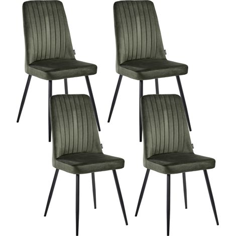 Conjunto de 4 sillas de comedor tapizado de terciopelo estilo escandinavo moderno sin reposabrazos patas de hierro negras verde oscuro Kirby (1/5)