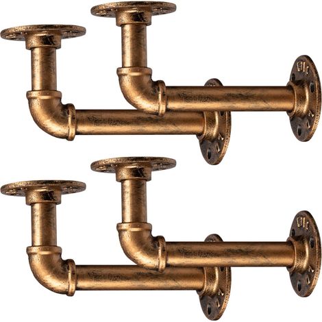 4pcs Heavy Duty Shelf Brackets 17cm Industrial Pipe Bracket, Vintage Bronze Iron Wall Mount Pipe Shelving, Rustic Home Decor (1/5)