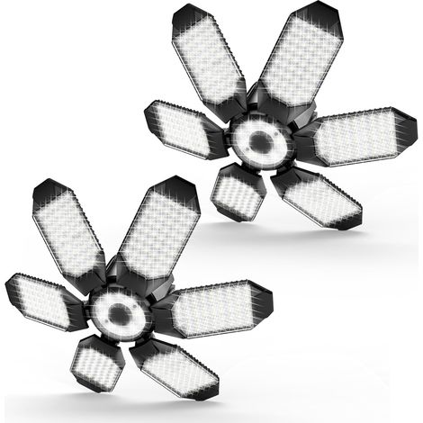 Lampes de garage – Plafonnier LED garage 32000 lm, lumière du jour 6500 K Lampe d'atelier LED ultra lumineuse avec 6 panneaux déformables, culot à visser E26/E27 (1/5)