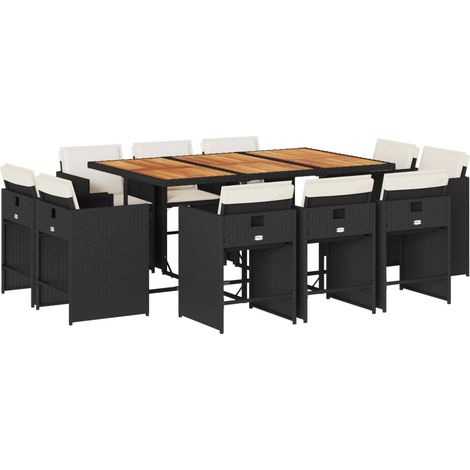 Maison Exclusive - 11-tlg. Garten-Essgruppe mit Kissen Schwarz Po