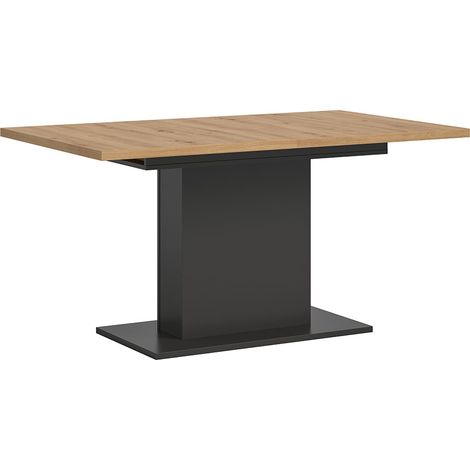Motion table de salle à manger pied colonne 90x150/190 cm avec 1 rallonge chêne décor, gris. (1/5)
