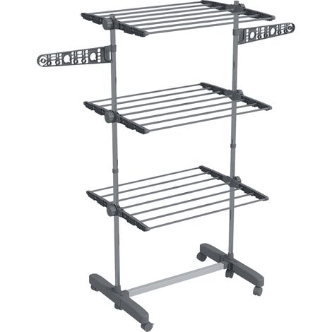 Tendedero torre con ruedas de 3 niveles y alas laterales plegables de acero gris HOMVRA (1/5)
