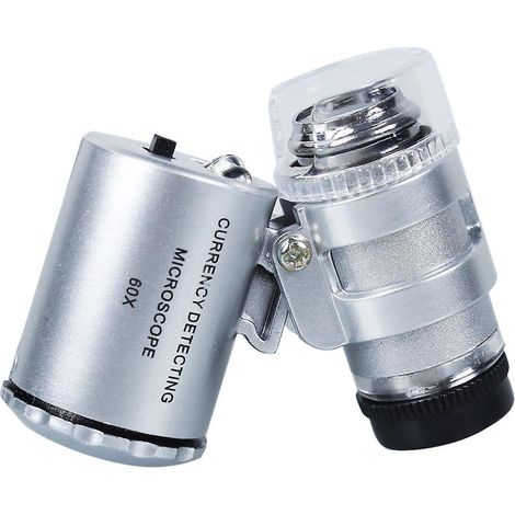 2pcs Microscopes Mini Microscopes Led 60 X - Loupe De Lecture - Microscope De Poche - 60 X - Mini Microscope En Mtal - Loupe Rglable Avec Lumire (1/4)