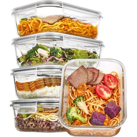 Boîtes Repas Verre avec Couvercle, 1035ml, 5 Pack (1/5)