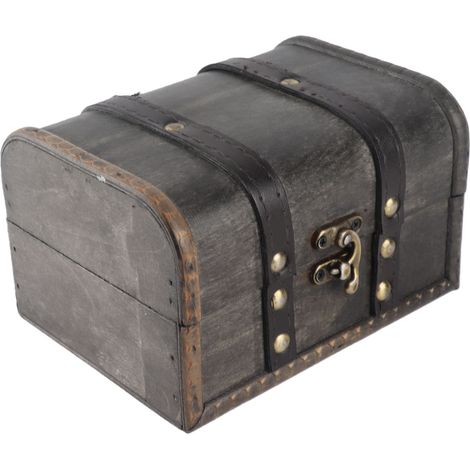 Vintage-Schatzkiste aus Holz, elegant, altgrau, zur Aufbewahrung von Schmuck, Halsketten und Ohrringen (1/5)