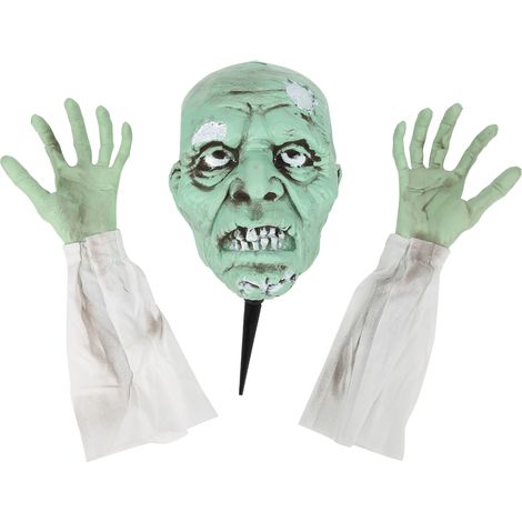 Décoration de maison hantée : crâne, squelette, articulation de la main, accessoires d'horreur d'Halloween (vert) (1/5)