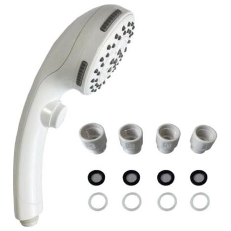 Pommeau de douche blanc chromé avec bouton d'arrêt, pommeau de douche à main, pommeau de douche + connecteur KMGT, 1 pièce